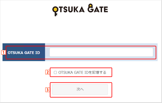 「OTSUKA GATEでログイン」画面